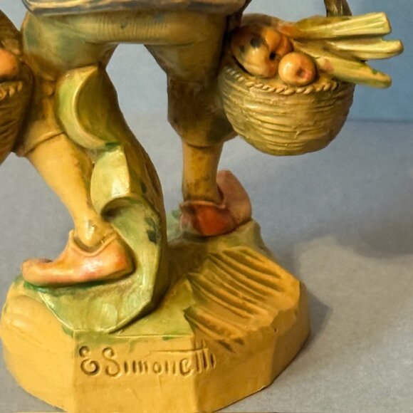 Roman Fontanini Italy Figurine Simonelli Depose 1987 Fruit Basket Vendor Garlic - Picture 4 of 5